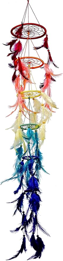OMA Chakra Rainbow Dream Catcher Wall Hanging with Multi Color Feathers Traditional Authentic 3D Dream Catcher Boho Home Decor Bedroom Decoration Gift Large, 30" Long
