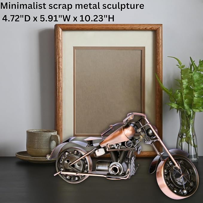 Trebisky Metal Motorcycle Sculpture (Copper Sportster) – Vintage Scrap Art Desk Decor for Office & Home, Unique for Dad, Men, Father, or Biker Enthusiasts