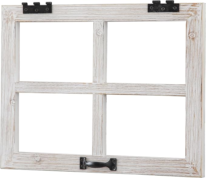 Sintosin Small Rustic Window Frame Wall Decor 12 X 16 Inch, Hanging Handmade Washed White Wooden Farmhouse Faux Window Wall Decor for Living Room Bedroom Entryway Hallway, Horizontal or Vertical