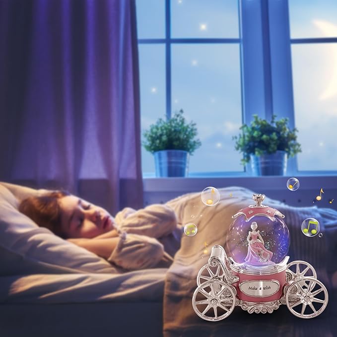 Cinderella Snow Globe for Girls, Music Box for Women with Color Changing LED Lights, Snowglobe Musical Boxes Gifts for Birthday Christmas Mother's Day Valentine's Day