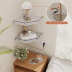 JJL Corner Shelf Wall Mounted, 12 Inches 2-Tier Floating Corner Shelf, Hexagon Rustic Wood Decor with Fence, White Floating Shelves for Apartment Bedroom Kitchen Bathroom