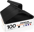 HOUSE DAY Black Plastic Hangers 100 Pack, Plastic Clothes Hangers with Built-in Hooks, Durable and Strong Coat Hangers for Closet, Space Saving Clothing Hanger for Shirts, Coats, Skirt, Dress
