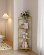 Hzuaneri Corner Shelf Stand, 4-Tier Glass Bookshelf Bookcase, Bathroom Organizer, Plant Stand, Steel Frame, Tempered Glass, Modern Style for Living Room, Bathroom, Kitchen, Golden CS90400G