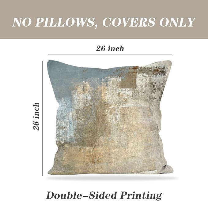 Grey and Beige Abstract Art Contemporary Pillow Cover, Modern Neutral Decorative Throw Pillows Cushion Cover for Bedroom Sofa Living Room 26 x 26 Inch Set of 2
