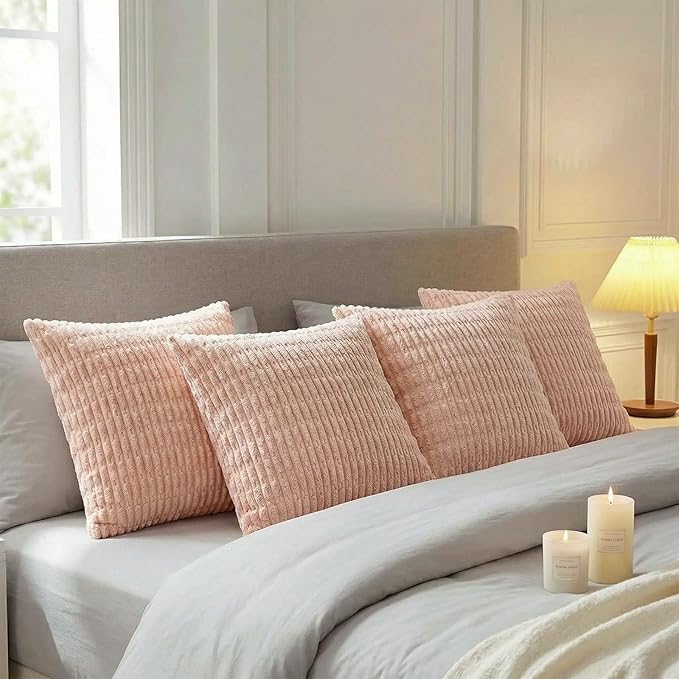 Fancy Homi 4 Packs Decorative Throw Pillow Covers for Living Room Couch Bed, Modern Farmhouse Boho Home Décor Accent Cushion Case, 22" x 22", Blush Pink
