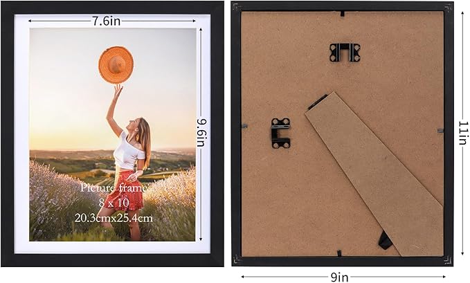 Lyeasw 8x10 Picture Frame Black Set of 15, Display Pictures 8x10 with Mat or 9x11 without Mat, Multi Photo Frames for Wall or Tabletop