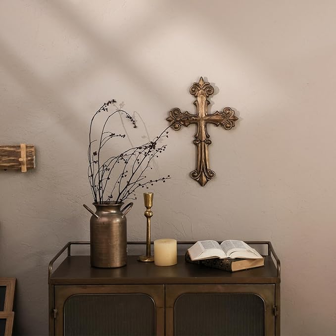 NIKKY HOME Vintage Wall Cross, Polyresin Cross Wall Decor, Decorative Wall Cross for Christian Home Decor Religious First Communion Church Decoration Spiritual Religious Gifts