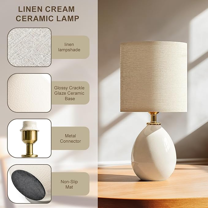 Dawnwake 18.5" Table Lamps Set of 2 for Living Room Bedroom, Bedside Lamps for Night Stands, Modern Linen White Ceramic Lamps