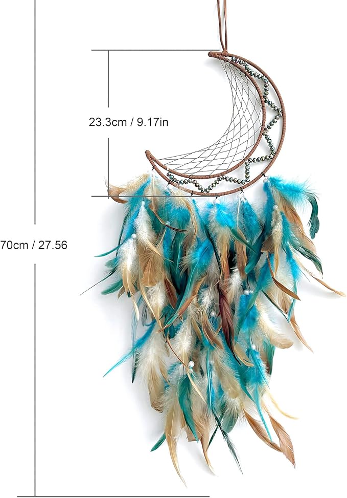 Green Dream Catchers, Large Moon Dream Catcher for Bedroom, Perfect Handmade Dream Catchers Wall Decor Hanging Ornament Art Craft Gift(Green Moon)