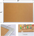 Cork Board Bulletin Board 24 x 18 Inches, Silver Aluminium Framed Corkboard, Office Board for Wall Cork, Large Wall Mounted Notice Pin Board for Home, Office and School