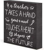 Barnyard Designs Wooden Box Sign Motivational Desk Decor, Inspirational Office Desk Decorations for Women Office Bathroom Shelf Décor (Teacher)