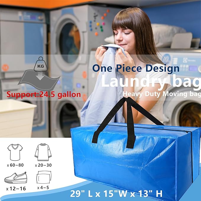Acnusik Heavy Duty Moving Bags, Extra Large Storage Bags with Zippers Backpack, College Dorm Room Essentials, Moving Totes Clothing Storage Bins, Compatible with IKEA Frakta Cart (12pcs)