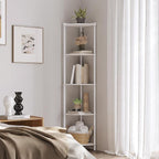 SUNMORY 5 Tier Corner Shelf Stand, Industrial 65" Corner Shelves Display Shelf for Living Room Decor, Wall Corner Bookshelf Multi Unit Organizer, Tall Shelf Plant Stand for Bedroom, Bathroom, White