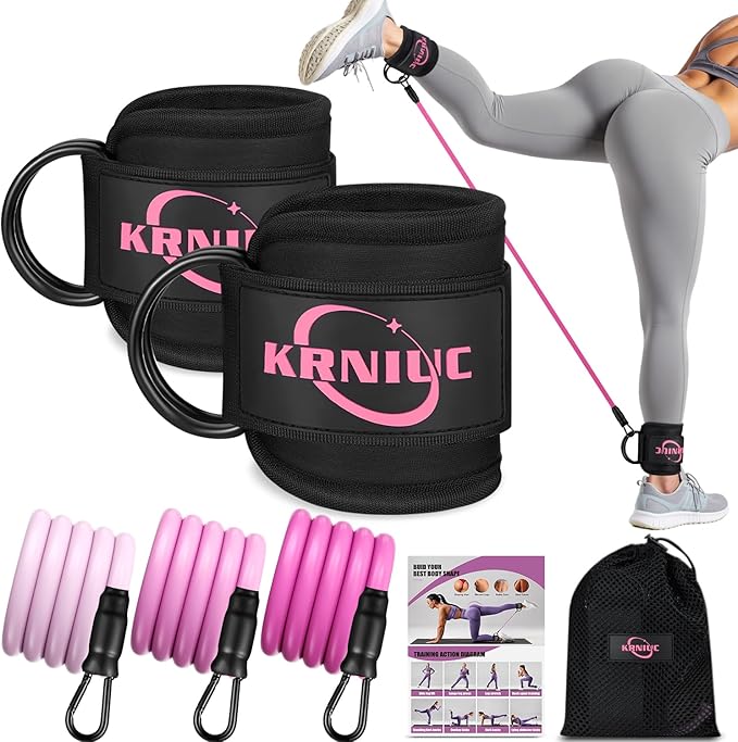 Ankle Resistance Bands with Cuffs, Resistance Bands for Working Out, Home Gym Workout Equipment for Women, Pilates Exercise, Hip, Leg, Glute Ankle Weights Training- Exercise Guides Included