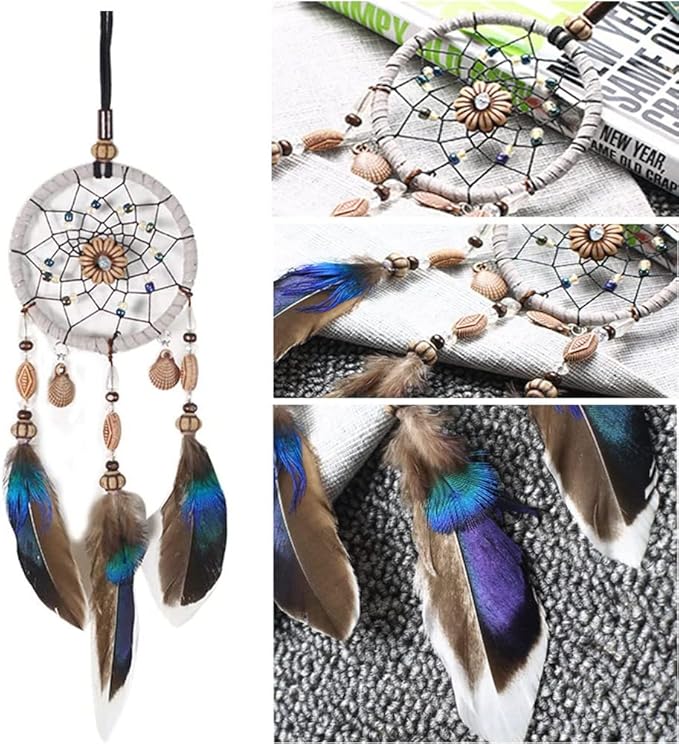 AKOAK 1 Pack Dream Catcher Rearview Mirror Car Charm Accessories, Boho Style Handmade Car Charm Pendant Decorative Pendant - Girl Woman Bedroom Living Room Home Decoration