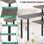 ZHWS Kitchen Countertop Organizer, Bathroom Counter Organizer, Adjustable 3 Tier Corner Shelf with 4 Metal Hooks for Counter Organize, Spice Rack, Makeups, Coffee Station Bookshelf (Rustic Grey)