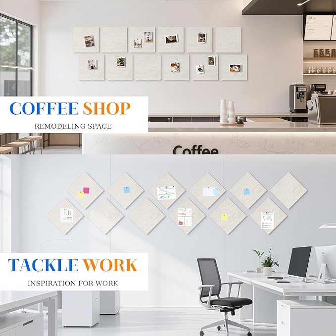DOLLAR BOSS Large Cork Board for Wall 48" x 36" x 0.5" Bulletin Board 12 Packs Cork Board Tiles Self Adhesive Felt Wall Tiles with Pushpins, Corkboard for Office Pin Board Tack Board, Beige