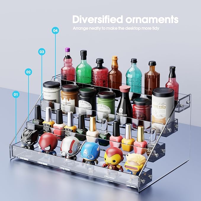 Acrylic 4-Tier Display Stand, Organizer, Storage Rack, Perfume, Spice, Figure, Cupcake, Card Display Stand, 12.2"x8.38"x6.22"