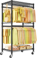 P4 Rolling Clothes Rack Heavy Duty, Clothing Racks for Hanging Clothes, Freestanding Garment Racks with Wheels, Metal Portable Closet Rack 35.5''W × 20.5''D × 80.5''H, Max Load 560Lbs, Black
