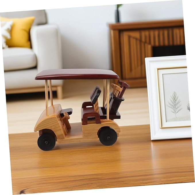 INOOMP Vintage Wooden Car Sculpture Retro Desk Display Model Antique Vehicle Figurine with Natural Finish for Home Decor and Collectors