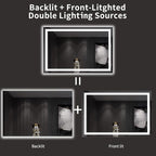 LOAAO 60X40 LED Bathroom Mirror with Lights, Anti-Fog, Dimmable, Backlit + Front Lit, Lighted Bathroom Vanity Mirror for Wall, Memory Function, Tempered Glass, ETL Listed