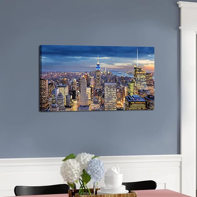 New York City Wall Art NYC Skyline Pictures Wall Decor for Office Living Room Manhattan Skyline Poster Modern Skyscraper Canvas Prints New York City Building Scenic Cityscape Artwork Decoration 20x40"