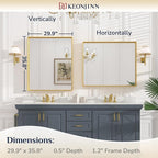 Keonjinn 30 x 36 Inch Brushed Gold Bathroom Mirror Metal Framed Rectangle Wall Gold Vanity Mirror for Bathroom Gold Rectangle Mirror for Bathroom Over Sink(Horizontal/Vertical)