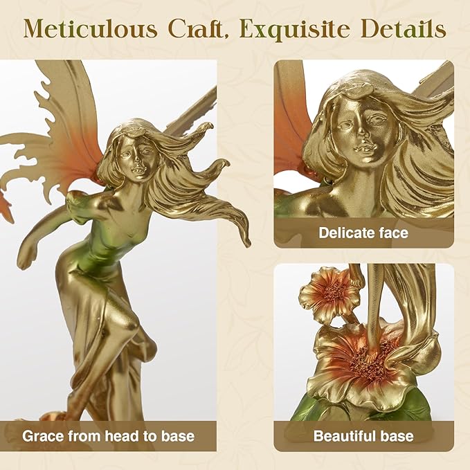 Resin Fairy Statue Elegant Fantasy Decor, Hand-Painted Angel Figurine Graceful Fairy Sculpture for Bookshelf, Mantel, Indoor Outdoor Decor, Thoughtful Gift for Women, Girls (Dancing)