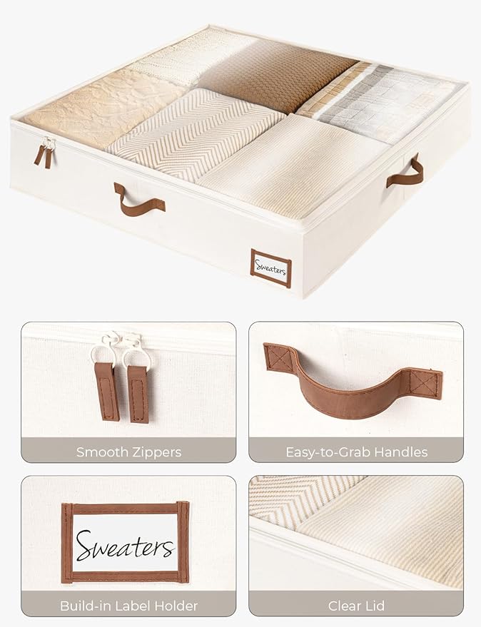 StorageWorks Underbed Storage Box, Under Bed Clothes Organizer With Sturdy Structure and Ultra Thick Fabric, 33" L x 31" W x 6 ¾ "H, 2 pack