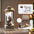12" Christmas Snow Globe Lantern with Nativity and Angel - Water Glitter LED Light Musical Lantern with Exterior Decor - Vintage Xmas Gifts - USB Plug or Battery Operated Home Decor(Angel & Nativity)