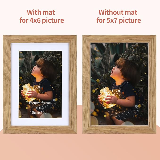 Lyeasw 4x6 Picture Frame Set of 15, Display Pictures 5x7 without Mat or 4x6 with Mat, Natural Wood Color Multi Photo Frames for Wall or Tabletop