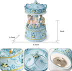 Elegant Blue Carousel Music Box,Handcrafted Rotating Horses & Floral Details Musical Figurine, for Birthdays,Christmas,Valentine's Day,Birthday,Home Décor,Plays You are My Sunshine Tune