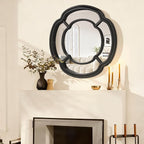 Black Wall Mounted Mirror, Large Irregular Circle Hanging Mirror Wooden Wavy Framed Round Decorative Mirrors for Hallway Entryway Vanity Decor 20 Inch Mirrors