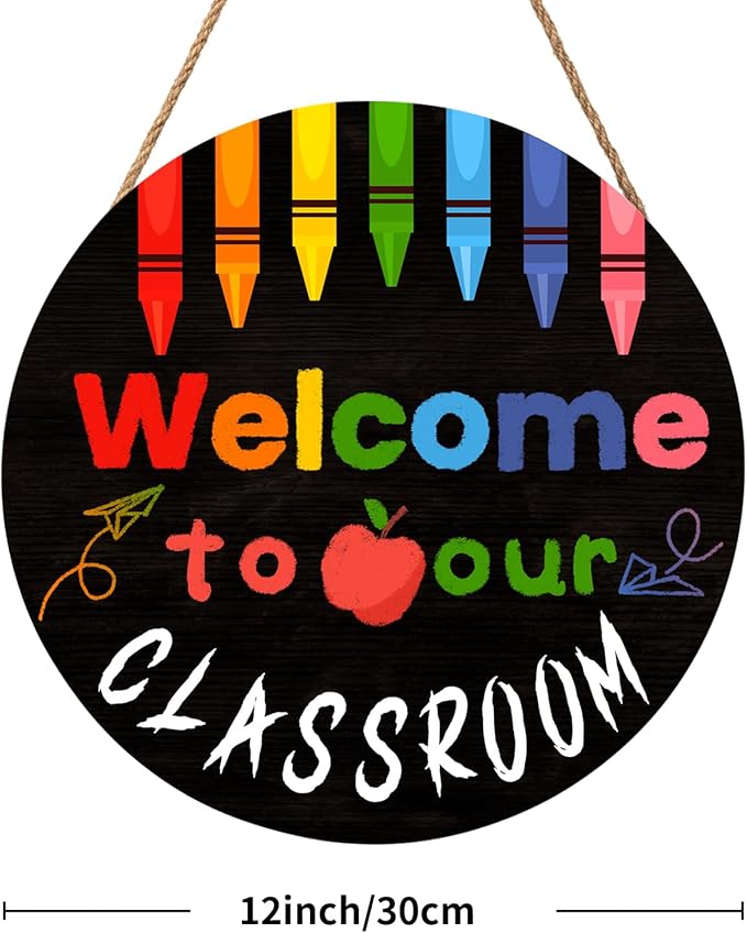 Welcome Sign for Classroom Door Decorations 12x12in Welcome to Our Classroom Sign Welcome Back to School Door Hanger Teacher Welcom Round Wood Hanging Signs for School Classroom Wall Board Supplies