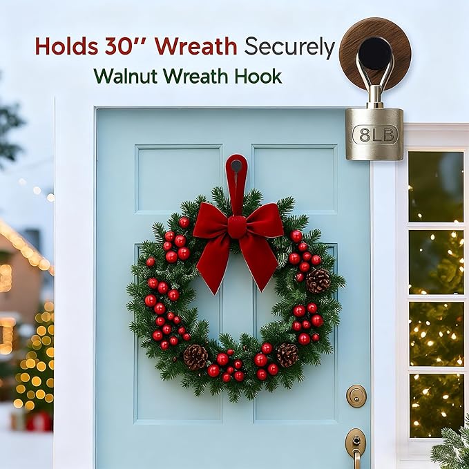 2 Pack Wreath Hangers for Front Door, Door Wreath Hanger on Glass, Window & Smooth Surfaces, Holiday Decoration Hook for Christmas, Thanksgiving, Halloween