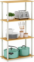 Furinno Turn-N-Tube 4-Tier Multipurpose Shelf Display Rack, Round Tubes, Blonde Maple/White