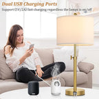 Kondras Table Lamp Set of 2, Bedside Lamp with 2 USB Ports, Gold Tall Table Lamp for Living Room End Tables, 23" to 30" Height Adjustable Lamp for Bedroom, Farmhouse Table Lamps with Pull Chain, E26