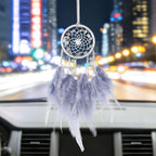Pretty Jolly Crystal Stone Small Dream Catchers Grey Blue Feathers Mini Dreamcatchers with Beads for Cars Rear View Mirror Hanging Decoration Good Luck Travel Charm Bedroom Ornaments for Women Girls