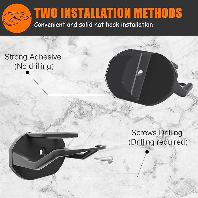 24 Pack Adhesive Hat Hooks for Wall, Strong Hat Rack for Baseball Caps, Minimalist Hat Organizer Display for Home Decor, Hat Hold Hanger for Wall, Door, Closet, No Drilling - USA Patented (Black)