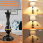 Seealle Upgraded Touch Lamps for Bedrooms Set of 2 - Nightstand Table Lamp with USB C+A, 3 Way Dimmable Lamps for Living Room(Grey)