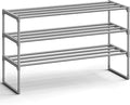 SONGMICS Shoe Rack, 3-Tier Shoe Organizer, Metal Storage Shelf, Upright or Upside Down, for 16-20 Pairs, Stackable, for Entryway, 11.8 x 36.2 x 21.7 Inches, Gray ULSA303G01