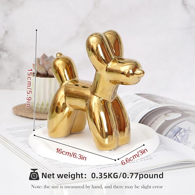 Notakia Large Golden Cute Ceramics Balloon Dog Statue Crafts Living Room Desktop Decorations,Handmade Modern Small Ceramic Animal Statue Ornament Home Decor Accents