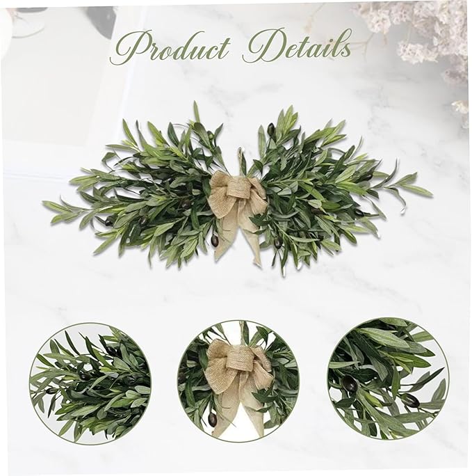 Greenery Swag, 24inch Artificial Olive Branches Swags with Bow, Summer Eucalyptus Wreath for Wedding Arch Party Wall Home Garden Decorations