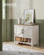 VASAGLE LIRY Collection - Shoe Cabinet, 3-Tier Storage Organizer, Shoe Shelf, Farmhouse Freestanding Cabinet, Height-Adjustable Shelf, 13.8 x 31.5 x 27.6 Inches, Rustic White ULBC038W01