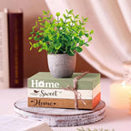 Wesiti 4 Pcs Spring Table Centerpieces with Fake Eucalyptus Pot Plant Home Sweet Home Decoration Farmhouse Tiered Tray Tabletop Decor Wooden Stack Book Block Sign for Desk Shelf Housewarming Gift