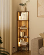 Corner Shelf Stand, 5 Tier Corner Bookshelf,Corner Furniture for Bedroom Display Corner Shelf for Small Space,Wood Shelves with Storage Rack for Living Room,Office,Walnut