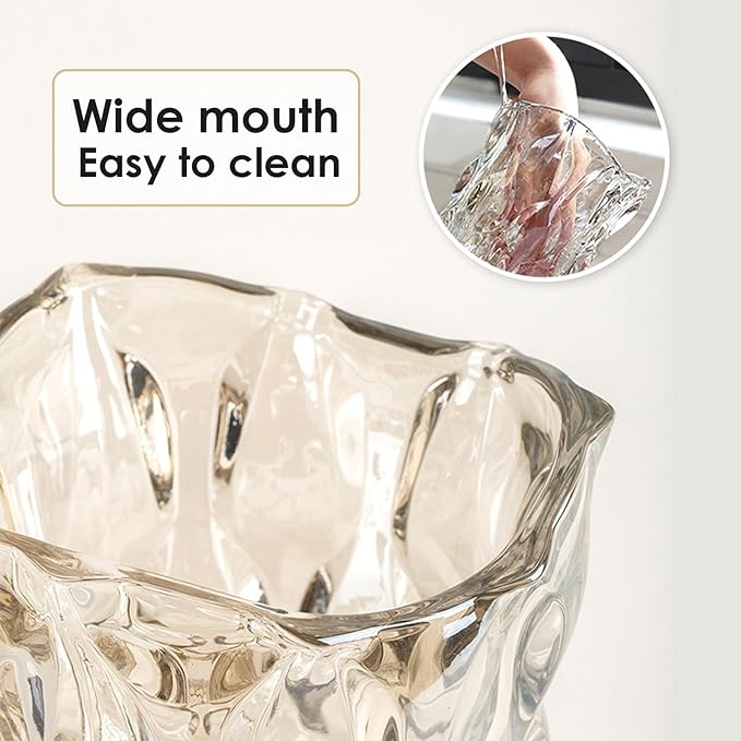 CEMABT 9.5inch 3.4 lb Glass Vases for Flowers Unbreakable Thickened Morden vase for Tables Centerpieces,Colorful,Vintage and Clear Rose Large Flower vases for Bouquet Unique Gifts（Champagne）