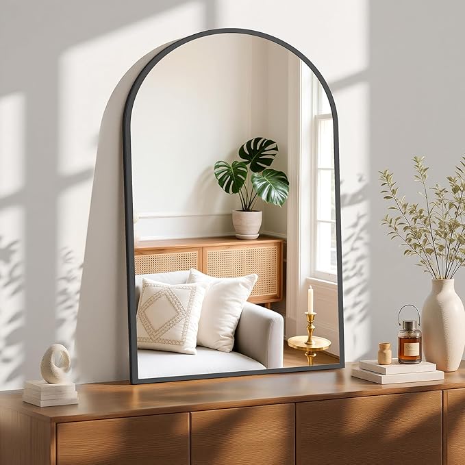 Sweetcrispy 26.5"x38" Arched Black Bathroom Mirrors for Wall, Bathroom Mirrors for Over Sink, Metal Framed with HD Shatter-Proof Glass for Entryway, Living Room, Bedroom, Home Decor