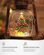 Snow Globe Christmas Decorations, Musical Christmas Snow Globes Glitter Tree Lantern Light Up 6H Time USB Lined/Battery Festival Snow Globes for Adults