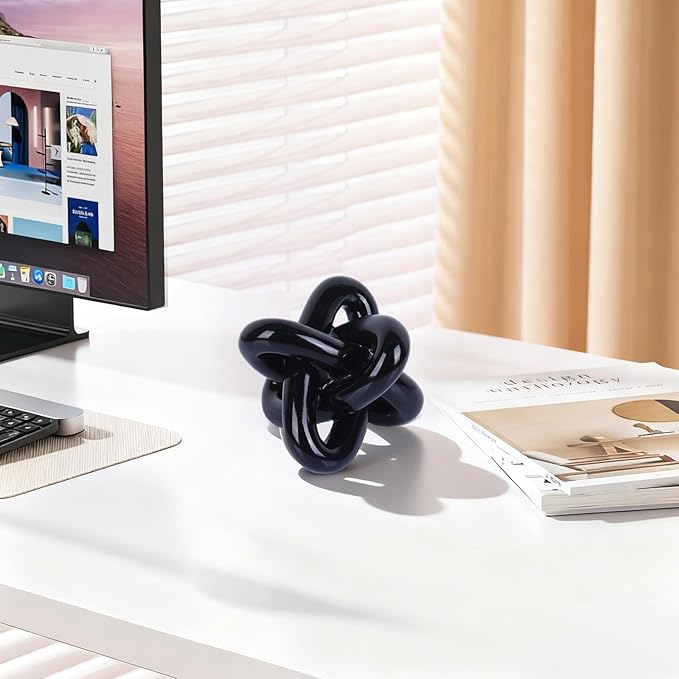 DOVDOV Black Knot Sculpture, Triple Knot Statue, Black Home Decor, Perfect for accenting Rustic-Style Coffee Tables, Living Room TV Stands, Dining Tables, and entryway Shelves.